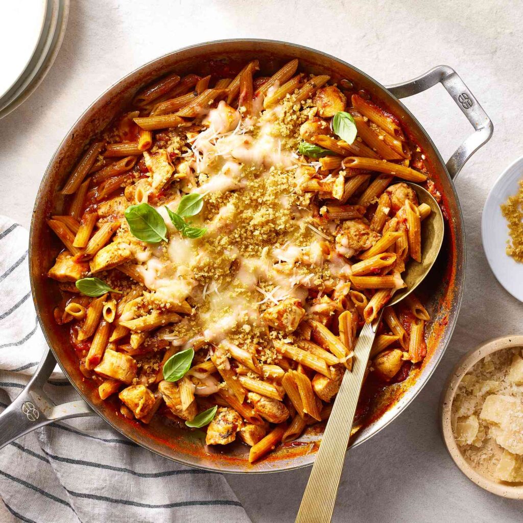 One-pan chicken parmesan pasta Recipe