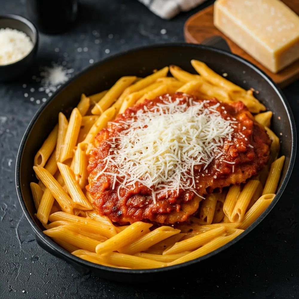 One-pan chicken parmesan pasta Recipe