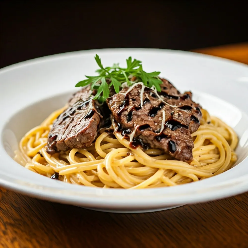 Creamy balsamic steak pasta Recipe