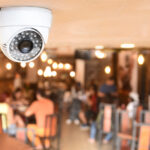 CCTV system security inside of restaurant.Surveillance camera installed on ceiling to monitor for protection customer in restaurant